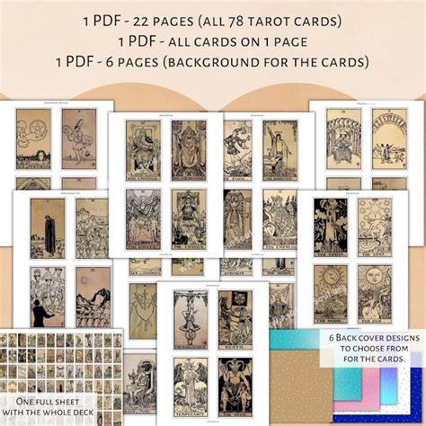 PRINTABLE Rider-waite Tarot Cards vintage Background Printable Card ...