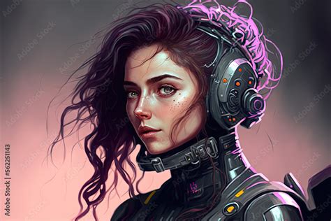 A Realistic Portrait Of A Cyberpunk Sci Fi Girl Wearing A Cybersuit Futuristic High Tech Man