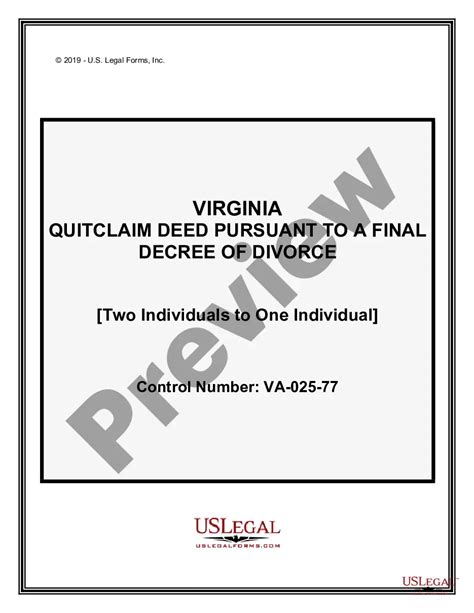 Virginia Quitclaim Deed Pursuant To A Final Decree Of Divorce Quit Claim Meaning Us Legal Forms