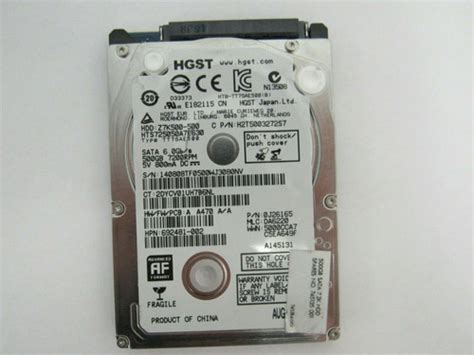 HGST HTS725050A7E630 500GB 7.2K RPM 2.5" SATA 6.0 Gbps H2T5003272S7 A ...