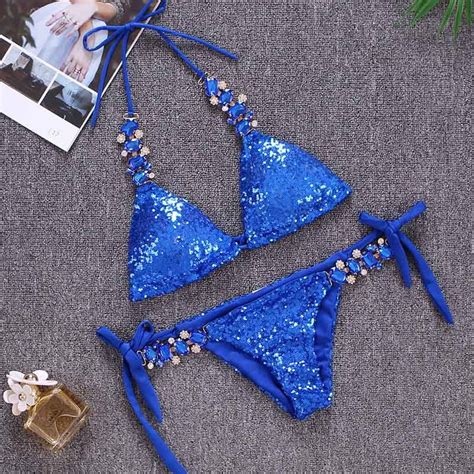 Shop Womens Swimwear Online HotSale Sexy Bikinis Sequins Golden Women Bandage Bikini Set