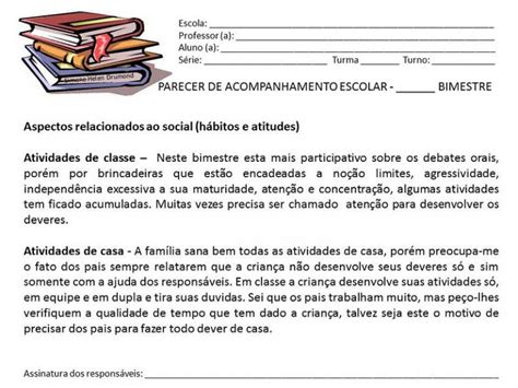 Modelos De Parecer Descritivo Para O Ensino Fundamental