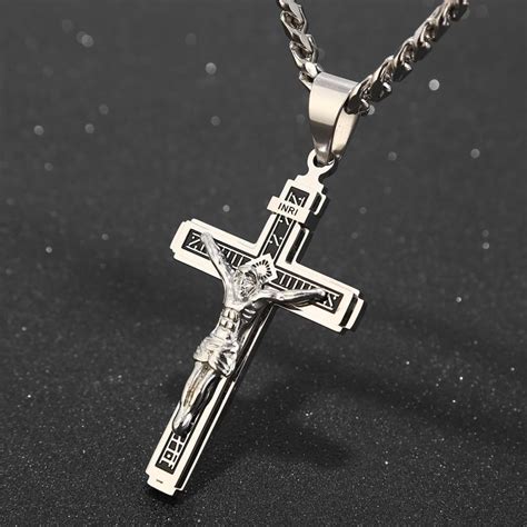 Buy Stainless Steel Crucifix Jesus Cross Necklace Pendant Multilayer