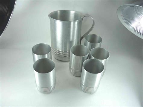 Vintage Aluminum Pitcher And 6 Tumblers Etsy