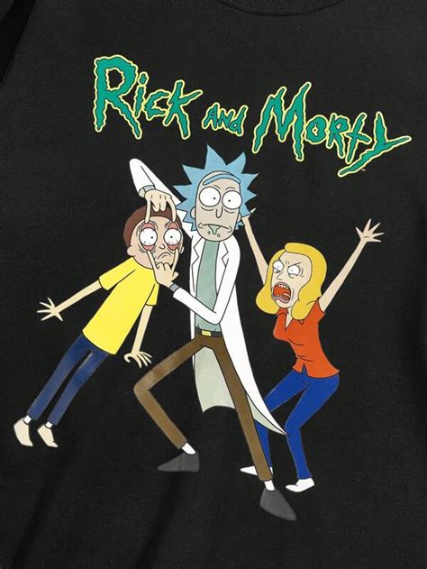 Rick And Morty Romwe Guys Letter Figure Graphic Pullover Shein Usa