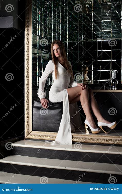 Brunette Posing In Fashionable Dress Stock Photo Image Of Caucasian