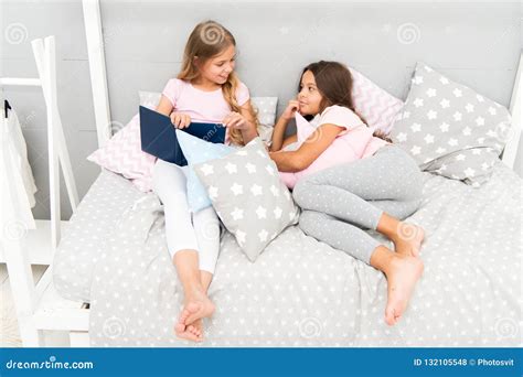 Kids Prepare Go To Bed Pleasant Time Cozy Bedroom Girls Long Hair