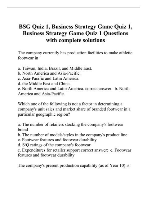 Bsg Quiz Business Strategy Game Quiz Business Strategy Game Quiz