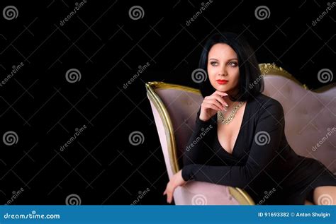 Beautiful Brunette Girl On The Couch Stock Photo Image Of Hair Caucasian