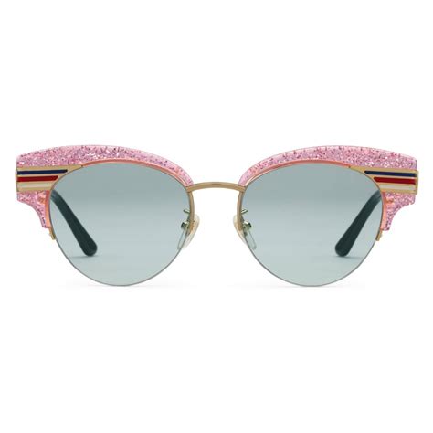 Gucci Cat Eye Glitter Acetate Sunglasses Pink Glitter Acetate And Gold Metal Gucci Eyewear