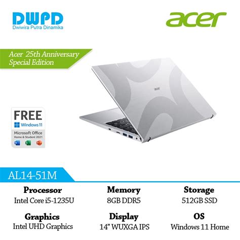 Jual Acer Aspire Lite Al14 51m 59ya Intel Core I5 1235u 8gb 512gb 14