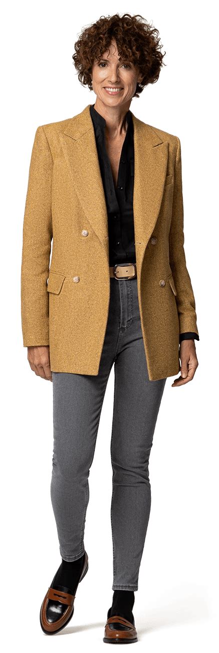 Mustard Tweed Double Breasted Jacket Relaxed Fit Sumissura