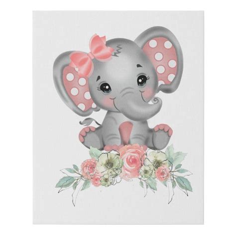 Baby Girl Elephant Faux Canvas Print Zazzle Elefante para niños