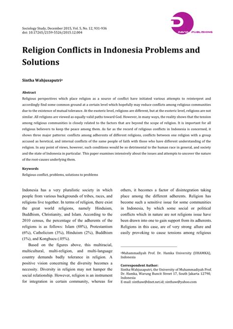 Pdf Religion Conflicts In Indonesia Problems And Solutions