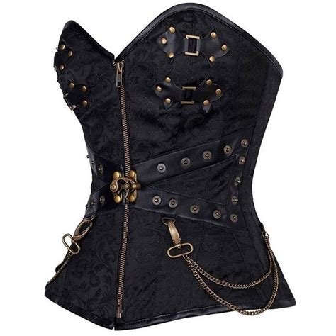 Black Steampunk Corset Top Jacquard Leather Corsets Women Outwear Boned