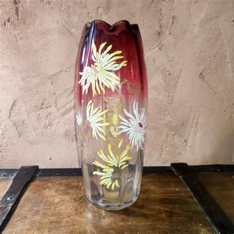 Vase Legras Verre Maill C Chrysanth Me Montjoye H Cm Eur