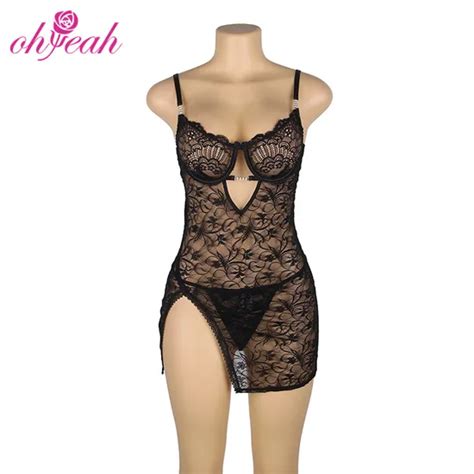 Dropshipping Hot Design Plus Size Transparent Floral Lace Babydoll Sexy Lingerie For Women