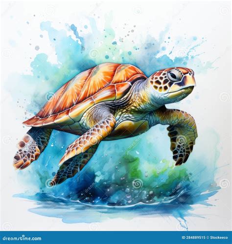 Hyper-realistic Watercolor Painting of Sea Turtle with High Contrast ...