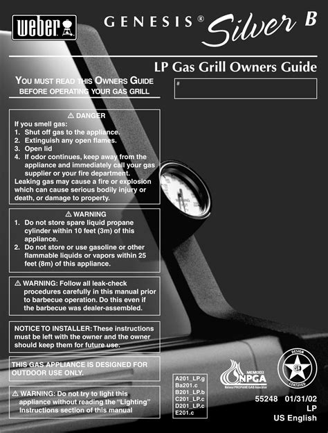 Weber Genesis Silver B Lp Gas Grill Owners Manual Guide 55248 01/31 ...