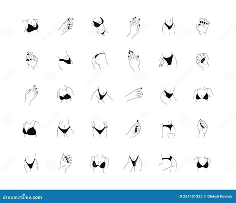 Line Art Icone Nude Del Corpo Femminile Donna Sexy Silhouette Vettore Illustrazione