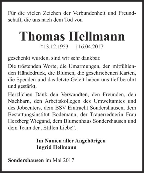 Traueranzeigen Von Thomas Hellmann Trauer In Thueringen De