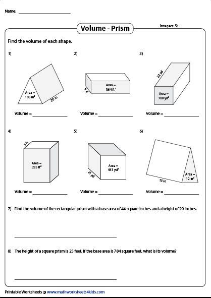 Volume Of Triangular Prisms Worksheets