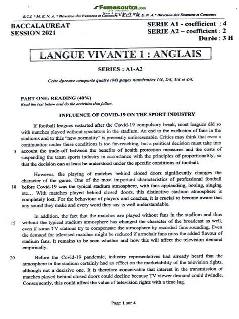612bcb675cf59sujet Corrige Et Bareme D Anglais lv1 Bac A1 Et A2 | PDF