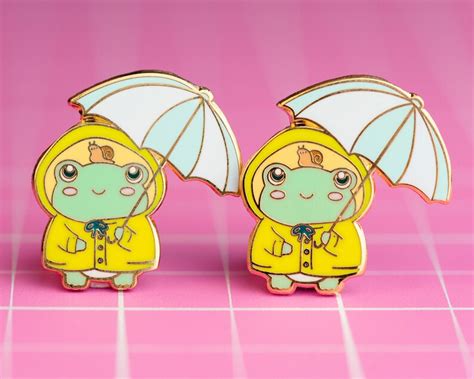 Frog Enamel Pin Froggy Enamel Pin Raincoat Frog Pin Happy Etsy