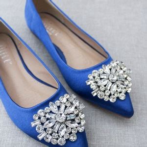 Royal Blue Satin Pointy Toe Flats With Oversized Rhinestones Etsy