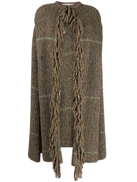 Stella Mccartney Chunky Knit Tweed Cape Coat Brown Farfetch