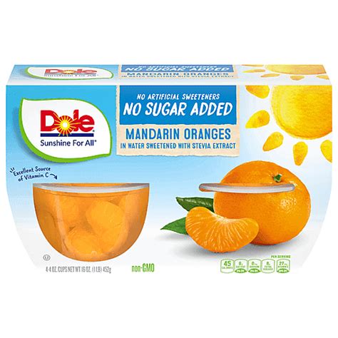 Dole® Fruit Bowls® No Sugar Added Mandarin Oranges 4 4 Oz Cups