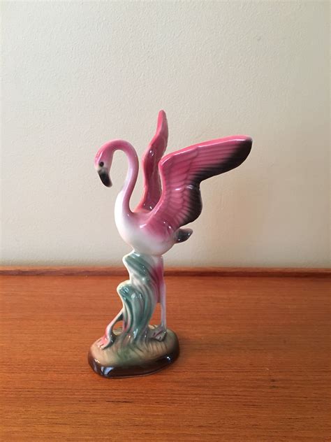 Pink Flamingo Figurine Vintage 1950s Mid Century Pink Flamingo Ceramic