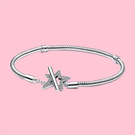 Pandora 925 Silver Moments Asymmetric Star T Bar Snake Chain Bracelet