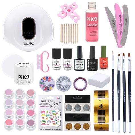 Kit Unghii Gel Nude Collection Piko Cu Lampa UV LED 90 W Cu Set 12 Geluri Color Degresant