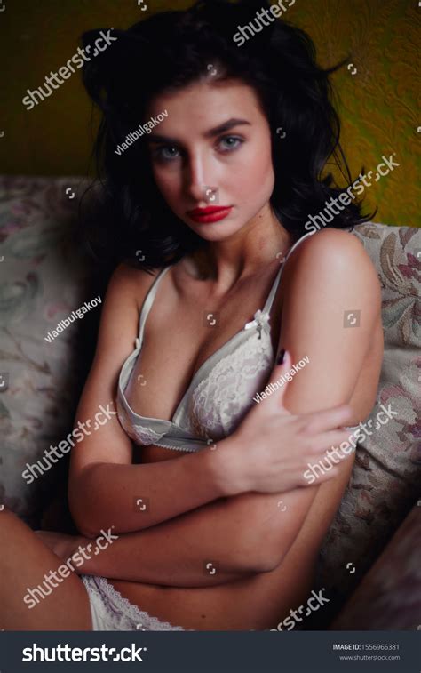 Portrait Beautiful Woman White Lingerie Black Stock Photo 1556966381 Shutterstock
