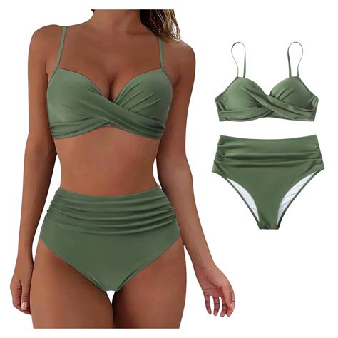 Str J K Pielowy Damski Dwucz Ciowy Z Wysokim Stanem Bikini Khaky L Cena Opinie