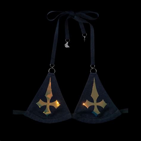 U Handmade Bikini Top With Holographic Inverted Cross Gothic Y K S S Goth Rave Cyber