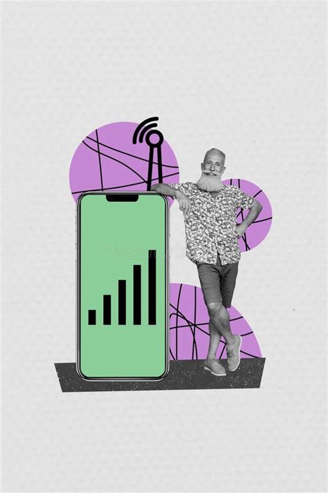 Collage 3d Pinup Pop Sketch Image Of Cool Mature Guy Sharing Wifi Modern Gadget Isolated White