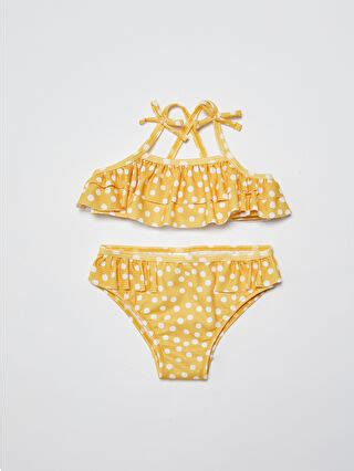 Sarı Esnek Kumaştan Desenli Kız Bebek Bikini Takımı S Z LUJ LCW