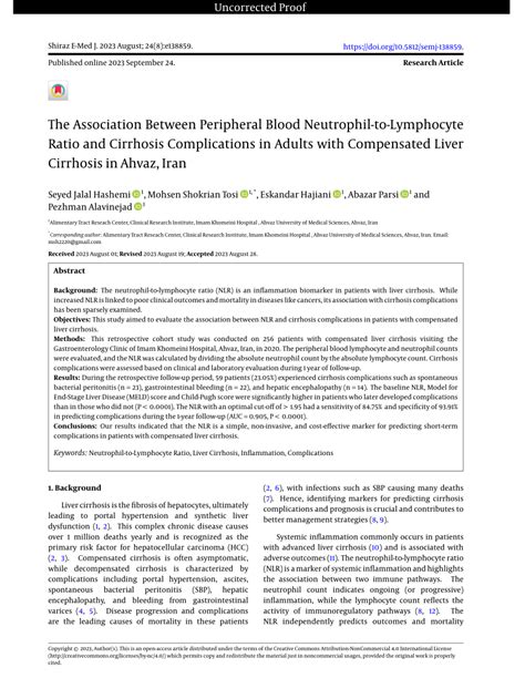 Pdf The Association Between Peripheral Blood Neutrophil To Lymphocyte