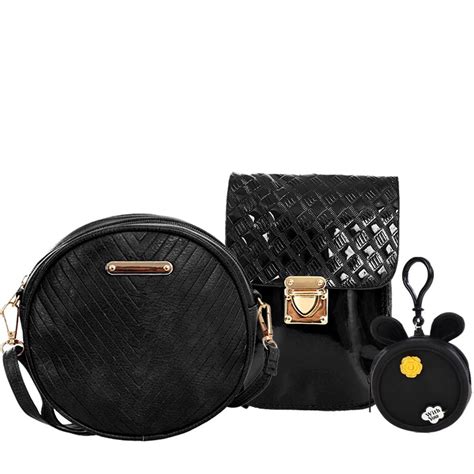 Kit Feminino Bolsa Crossbody Transversal Redonda Porta Moedas