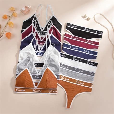 Zxyouping Tibak Panty Set Bra And Panty Sexy Bikini Sports Letter Print Trim Plunge Bras And