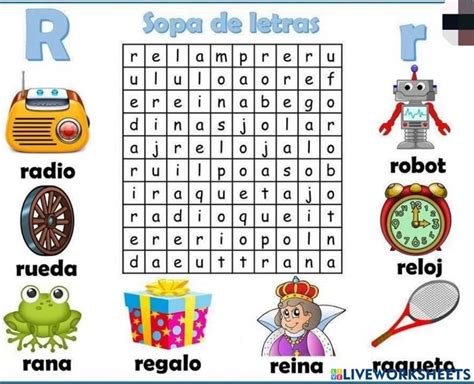 Sopa de letras r worksheet Sopa de letras para niños Sopa de letras