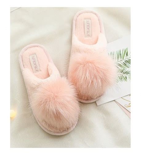 Womens Pink Plush Pom Pom Fuzzy Slippers Fluffy Slippers Cd188r5qqom