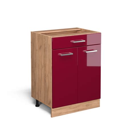 Vicco Küchenunterschrank Bordeaux Hochglanz 60 cm mit Schublade ohne