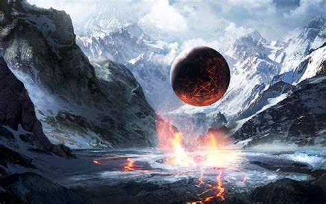 Wallpaper Mountains Digital Art Fantasy Art Snow Artwork Lava