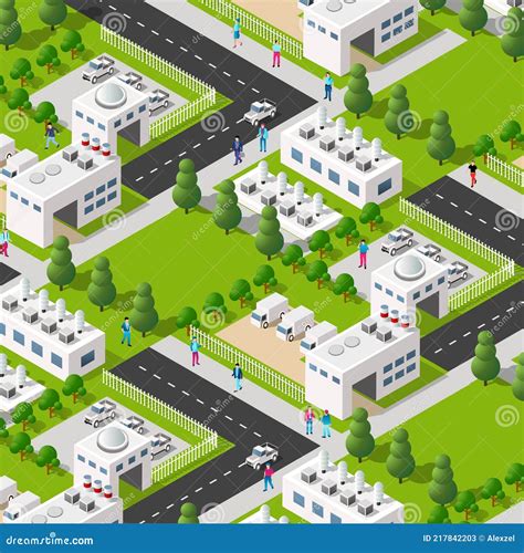 City Plant Factory Industrial Isometric Urban Design Elements Stock