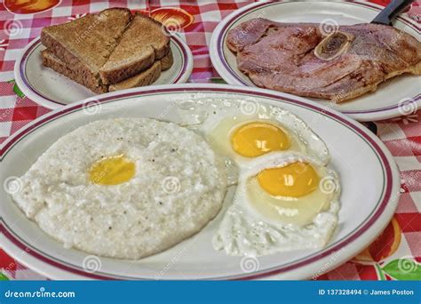Grits Eggs And Ham Breakfast Stock Photo Image Of Plate Dairy 137328494
