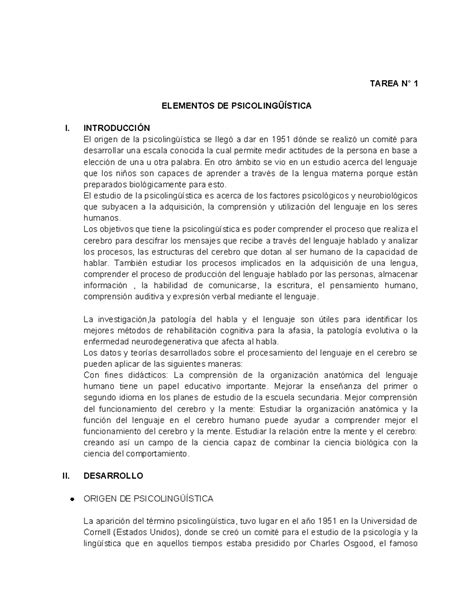 Tarea 1 Elementos DE Psicolingüística TAREA N 1 ELEMENTOS DE