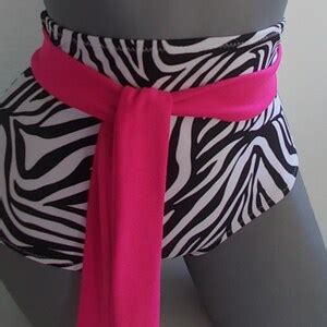 High Waisted Bow Bikini Bottom Scrunched Butt Biquinis Bow Belt Swimsuit Zebra Print Retro Style